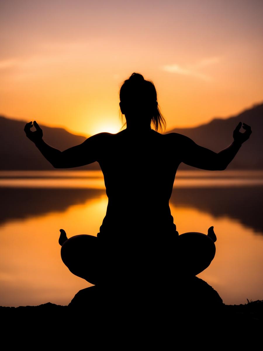 Meditation by a lake at sunrise